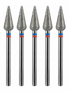 Manita Professional Фреза алмазная капля большая для аппаратного маникюра 866.104.260.125.050 ФАК-5.0 12,5 М-С, сине-красная насечка, ø 5,0 мм, 5 шт.